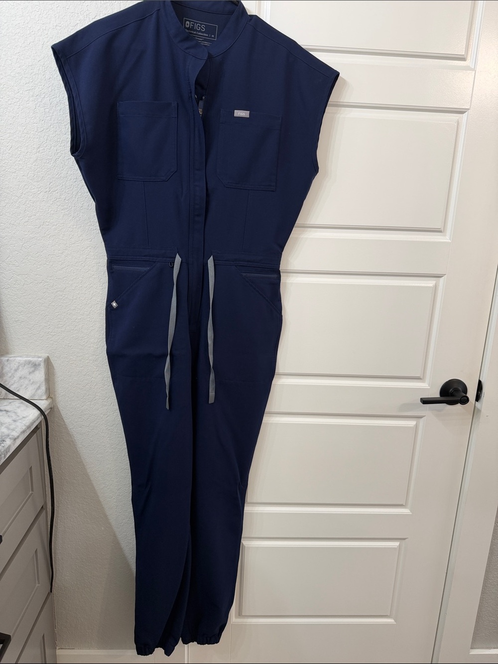 FIGS Navy Sleeveless Utility Jumpsuit with Drawstring Waist